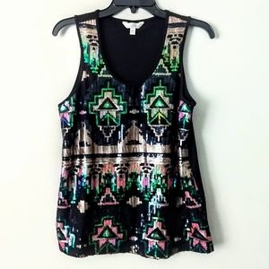 5/$30 EUC Charming Charlie Sparkling Sequin Mardi Gras Colored V-neck Tank Top